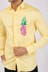 Sanjana reddy Designs_Yellow Stretchable Cotton Hand Embroidered Pineapple Shirt  _Online_at_Aza_Fashions