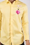 Sanjana reddy Designs_Yellow Stretchable Cotton Hand Embroidered Bunny Shirt _Online_at_Aza_Fashions