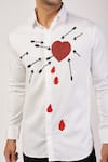 Sanjana reddy Designs_White Stretchable Cotton Hand Embroidered Bleeding Heart And Arrows Shirt  _Online_at_Aza_Fashions