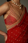 Shop_RI.Ritu Kumar_Red Saree And Blouse Fabric & Sohini With Sleeveless _Online_at_Aza_Fashions