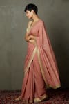 Buy_RI.Ritu Kumar_Pink Silk Print Bandhani V Neck Sohini Saree With Sleeveless Blouse _Online_at_Aza_Fashions