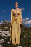 Buy_Shruti Sancheti_Yellow Crepe Embroidery, Pearls Open , Sweetheart Kaftan Pant Set _Online_at_Aza_Fashions