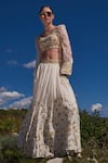 Shruti Sancheti_White Crepe Printed Floral Hand Embroidered Crop Top And Skirt Set  _Online_at_Aza_Fashions