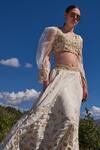 Buy_Shruti Sancheti_White Crepe Printed Floral Hand Embroidered Crop Top And Skirt Set  _Online_at_Aza_Fashions