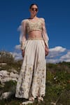 Shop_Shruti Sancheti_White Crepe Printed Floral Hand Embroidered Crop Top And Skirt Set  _Online_at_Aza_Fashions