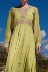 Shruti Sancheti_Green Crepe Printed Floral V Neck And Embroidered Maxi Dress _Online_at_Aza_Fashions