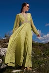 Buy_Shruti Sancheti_Green Crepe Printed Floral V Neck And Embroidered Maxi Dress _Online_at_Aza_Fashions