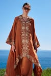 Shruti Sancheti_Brown Crepe Hand Embroidered Sequins V Asymmetrical Cape And Pant Set  _Online_at_Aza_Fashions