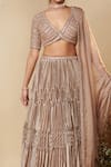 Buy_Reeti Arneja_Brown Taffeta, Organza Sequins V-neck Moonlight Pleated Lehenga Set _Online_at_Aza_Fashions