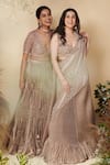 Shop_Reeti Arneja_Brown Taffeta, Organza Sequins V-neck Moonlight Pleated Lehenga Set _Online_at_Aza_Fashions