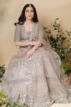 Reeti Arneja_Grey Organza Embroidered Sequins Square Neck Vera Bridal Lehenga Set _Online_at_Aza_Fashions