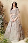 Buy_Reeti Arneja_Grey Organza Embroidered Sequins Square Neck Vera Bridal Lehenga Set _at_Aza_Fashions