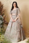 Shop_Reeti Arneja_Grey Organza Embroidered Sequins Square Neck Vera Bridal Lehenga Set _Online_at_Aza_Fashions