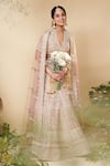 Reeti Arneja_Brown Organza Embroidered Sequins V Neck Noori Bridal Lehenga Set _at_Aza_Fashions