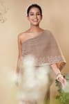 Buy_Reeti Arneja_Brown Taffeta Silk Embroidered Sequins One Shoulder Raina Saree Gown_Online_at_Aza_Fashions