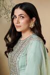 Reeti Arneja_Green Silk, Organza Sequins Round Neck Nerissa Yoke Embroidered Kurat Salwar Set _Online_at_Aza_Fashions