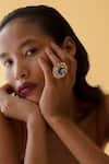 Buy_Esme By Aashna Dalmia_Blue Stones Geometric Embellished Cutwork Ring _Online_at_Aza_Fashions