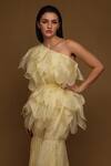 Shriya Som_Yellow Organza Plain Asymmetric Scallop Trim Ruffle Top _Online_at_Aza_Fashions