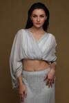 SHRIYA SOM_Blue Crepe V Neck Bandeau _Online_at_Aza_Fashions