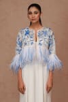 Shriya Som_Ivory Silk Organza Embroidery, Sequins Round Neck Floral Cropped Jacket _Online_at_Aza_Fashions