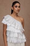 SHRIYA SOM_Ivory Taffeta Pleated Asymmetric Neck One Shoulder Ruffle Top  _Online_at_Aza_Fashions