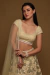 Shriya Som_Yellow Tulle Pearls, Embroidery, Beads, Cut Work Scoop Flower Bloom Lehenga Set _Online_at_Aza_Fashions