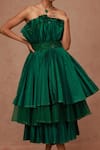 SHRIYA SOM_Green Taffeta Plain Open Neck Pre-pleated Bandeau Dress  _Online_at_Aza_Fashions