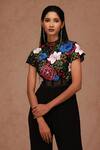 SHRIYA SOM_Black Double Georgette Embroidery Floral High Neck Bodice Jumpsuit  _Online_at_Aza_Fashions