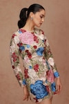 SHRIYA SOM_Multi Color Tulle Embroidery Floral Round Neck Bodycon Dress _Online_at_Aza_Fashions