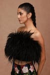 Shriya Som_Black Tulle Applique Faux Feather Open Neck Bandeau Top  _Online_at_Aza_Fashions