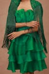 Buy_SHRIYA SOM_Green Silk Organza Plain Square Neck Cabbage Dress With Belt  _Online_at_Aza_Fashions