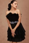 Buy_SHRIYA SOM_Black Taffeta Plain Open Neck Pre-pleated Cabbage Mini Dress  _Online_at_Aza_Fashions