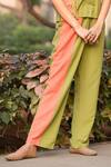 S&A by Anu Pellakuru_Green Slub Hand Embroidered Panelled Top And Pant_at_Aza_Fashions
