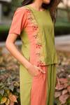 Buy_S&A by Anu Pellakuru_Green Slub Hand Embroidered Panelled Top And Pant_Online_at_Aza_Fashions