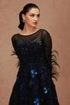 Shriya Som_Black Tulle Sequins, Beads, Feathers Boat Neck Floral Embroidered Dress _Online_at_Aza_Fashions