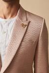 Buy_Philocaly_Pink Wool, Silk Embroidery Rouge Diamond Pattern Tuxedo Blazer_Online_at_Aza_Fashions
