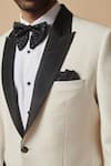 Philocaly_White Wool Blend Plain Bond Contrast Lapel Collar Tuxedo Blazer _Online_at_Aza_Fashions