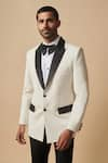 Buy_Philocaly_White Wool Blend Plain Bond Contrast Lapel Collar Tuxedo Blazer _Online_at_Aza_Fashions