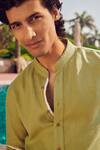 Buy_Philocaly_Green Linen Fauna Mandarin Collar Shirt_Online_at_Aza_Fashions