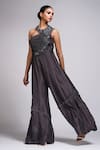 Buy_Shruti S_Grey Silk Embroidery Sequin Round Bustier Jumpsuit 