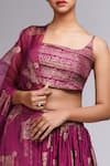Buy_Shruti S_Wine Silk, Organza Embroidery Square Neck Geometric Hand Block Print Lehenga Set _Online_at_Aza_Fashions