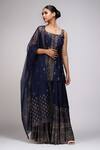 Shruti S_Blue Kurta Silk Hand Block Print Floral Square Neck Metallic Sharara Set _Online_at_Aza_Fashions