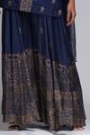 Shop_Shruti S_Blue Kurta Silk Hand Block Print Floral Square Neck Metallic Sharara Set _Online_at_Aza_Fashions