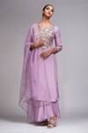 Shruti S_Purple Silk, Modal, Organza, Satin Embroidery, Mirrors Split Kurta Sharara Set_Online_at_Aza_Fashions