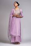 Buy_Shruti S_Purple Silk, Modal, Organza, Satin Embroidery, Mirrors Split Kurta Sharara Set_Online_at_Aza_Fashions