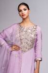 Shruti S_Purple Silk, Modal, Organza, Satin Embroidery, Mirrors Split Kurta Sharara Set_at_Aza_Fashions