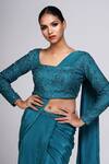 Shruti S_Green Crepe, Silk, Georgette Sequins, Embroidery Pre-stitched Saree With Top_at_Aza_Fashions