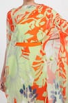Buy_Garo_Green Chiffon Printed Leaf One Shoulder Dress With Belt _Online_at_Aza_Fashions