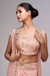 Buy_Shruti S_Peach Silk, Crepe Mirrors Placket Embroidered Cape And Draped Dhoti Skirt Set_Online_at_Aza_Fashions