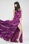 Shruti S_Wine Viscose, Crepe Sweetheart Neck Tie Dye Strappy Flared Dress _Online_at_Aza_Fashions